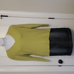 Lime green cable knit v neck sweater